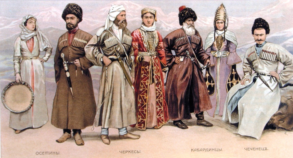 Народы Северного Кавказа в традиционных одеждах XIX в. хромолитография. Источник wikipedia.org.jpeg